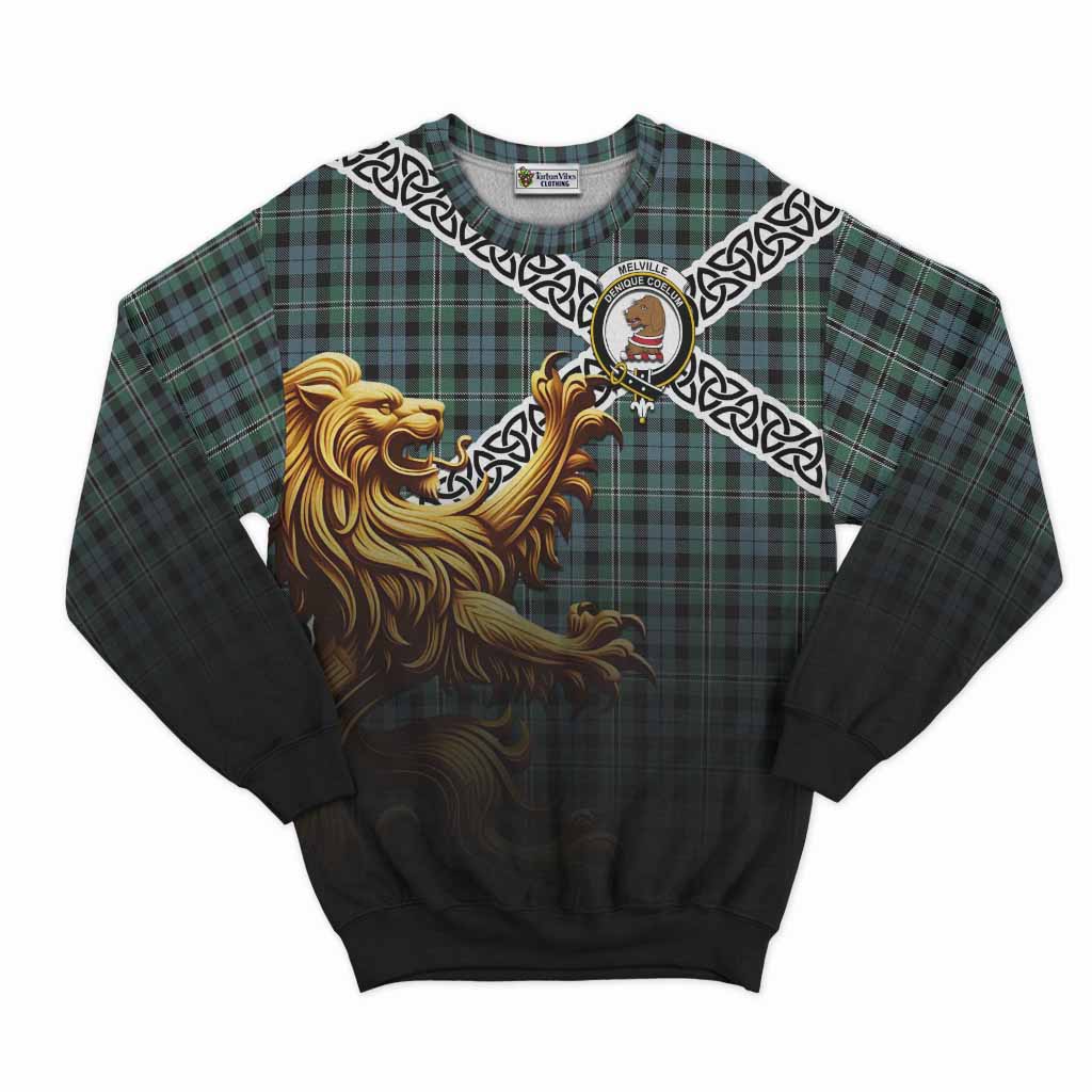 Melville Crest Tartan Sweatshirt with Golden Lion Emblem Celtic Style Unisex - Tartan Vibes Clothing