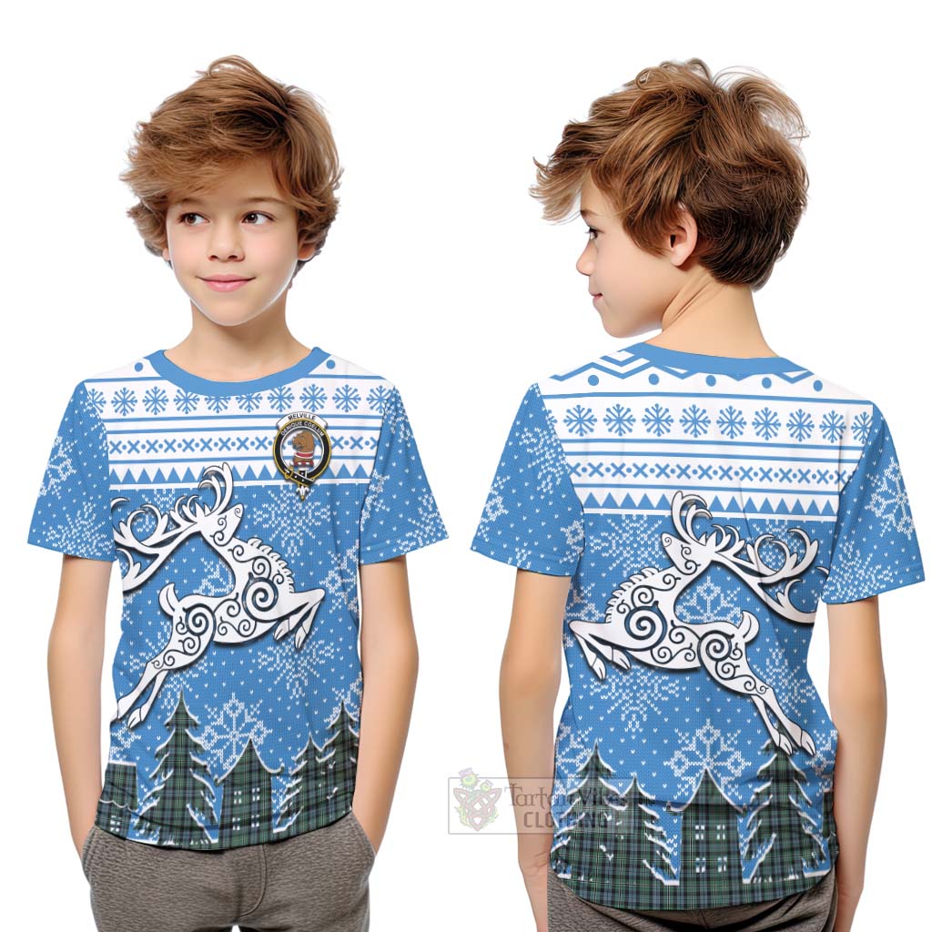 Melville Clan Christmas Kid T-Shirt Celtic Reindeer Style Youth XL Size14 - Tartan Vibes Clothing