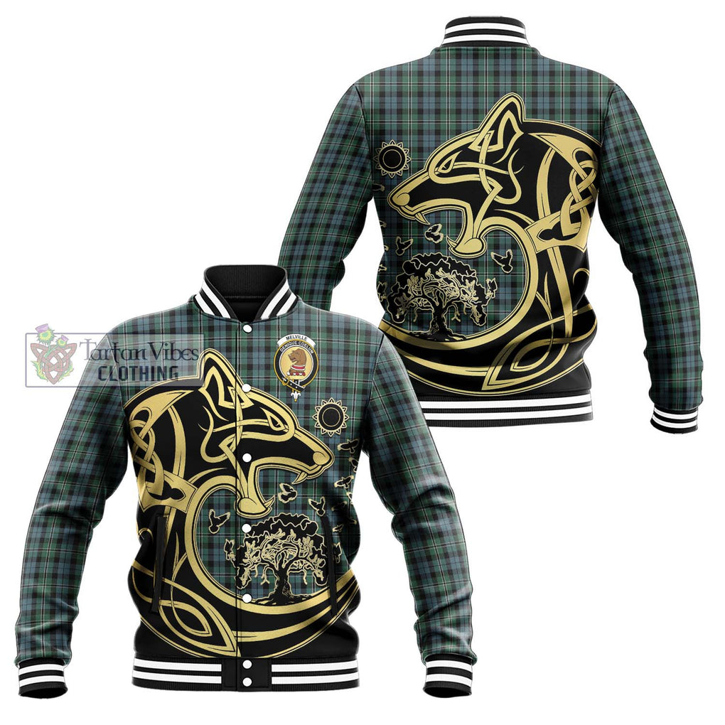 Melville Tartan Baseball Jacket with Family Crest Celtic Wolf Style Unisex - Tartan Vibes Clothing