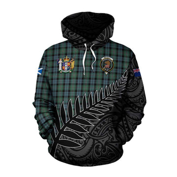 Melville Crest Tartan Cotton Hoodie with New Zealand Silver Fern Half Style Pullover Hoodie XS - Tartan Vibes Clothing