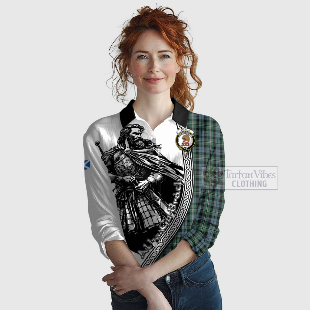 Melville Tartan Clan Crest Women's Casual Shirt with Highlander Warrior Celtic Style Female - Tartan Vibes Clothing
