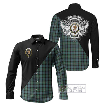 Melville Tartan Long Sleeve Button Shirt with Family Crest and Military Logo Style Men's Shirt S - Tartanvibesclothing Shop