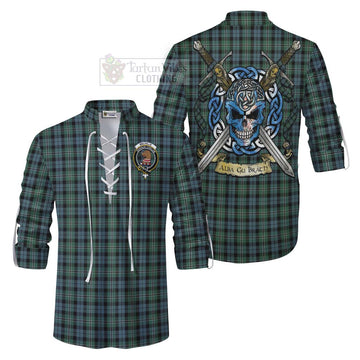 Melville Tartan Ghillie Kilt Shirt with Family Crest Celtic Skull Style Men - Tartan Vibes Clothing