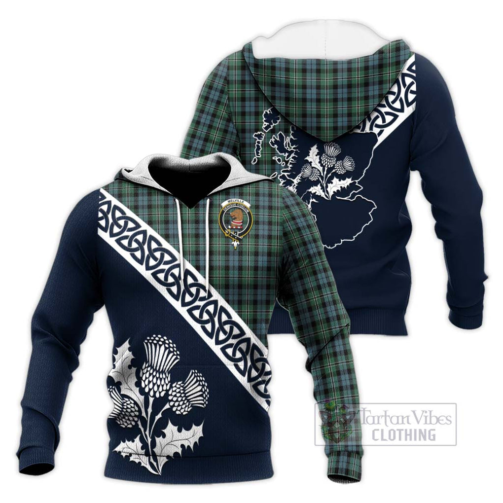 Melville Tartan Knitted Hoodie Featuring Thistle and Scotland Map Unisex Knitted Pullover Hoodie - Tartan Vibes Clothing