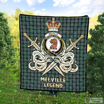 Melville Tartan Quilt with Clan Crest and the Golden Sword of Courageous Legacy Super King Quilt 91" x 110" - Tartan Vibes Clothing