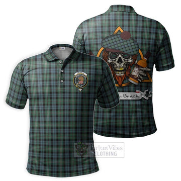 Melville Tartan Polo Shirt with Family Crest and Bearded Skull Holding Bottles of Whiskey Kid - Tartan Vibes Clothing
