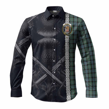 Tartan Vibes Clothing Melville Tartan Long Sleeve Button Shirt with Family Crest Cross Sword Thistle Celtic Vibes