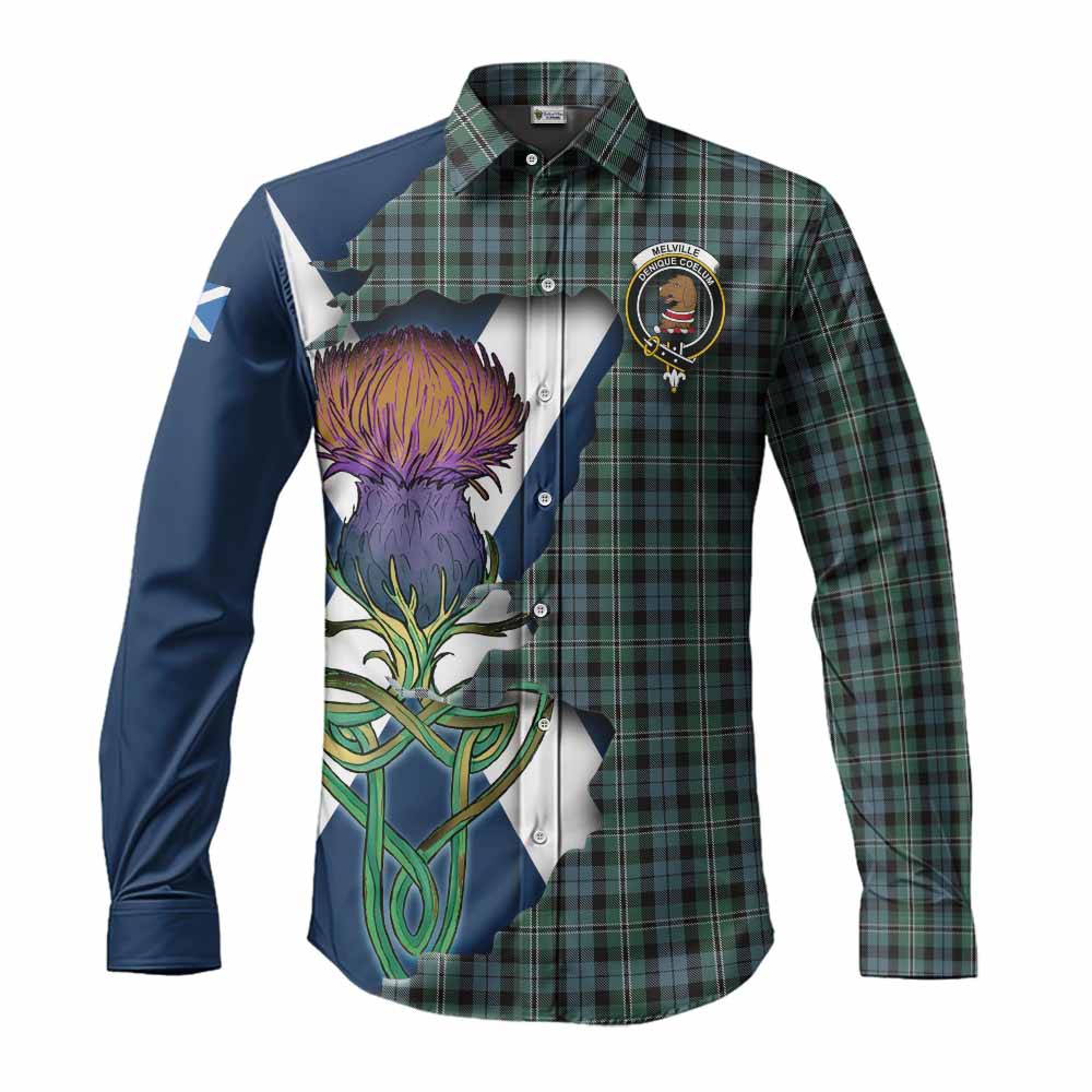 Melville Tartan Family Crest Long Sleeve Button Shirt Scottish Thistle Celtic Inspired Men's Shirt S - Tartan Vibes Clothing