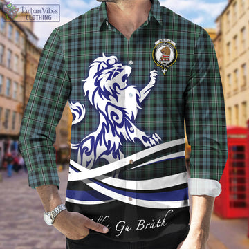 Melville Tartan Long Sleeve Button Up Shirt with Alba Gu Brath Regal Lion Emblem Men's Shirt - Tartan Vibes Clothing