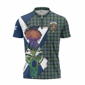Melville Tartan Family Crest Zipper Polo Shirt Scottish Thistle Celtic Inspired Unisex - Tartan Vibes Clothing