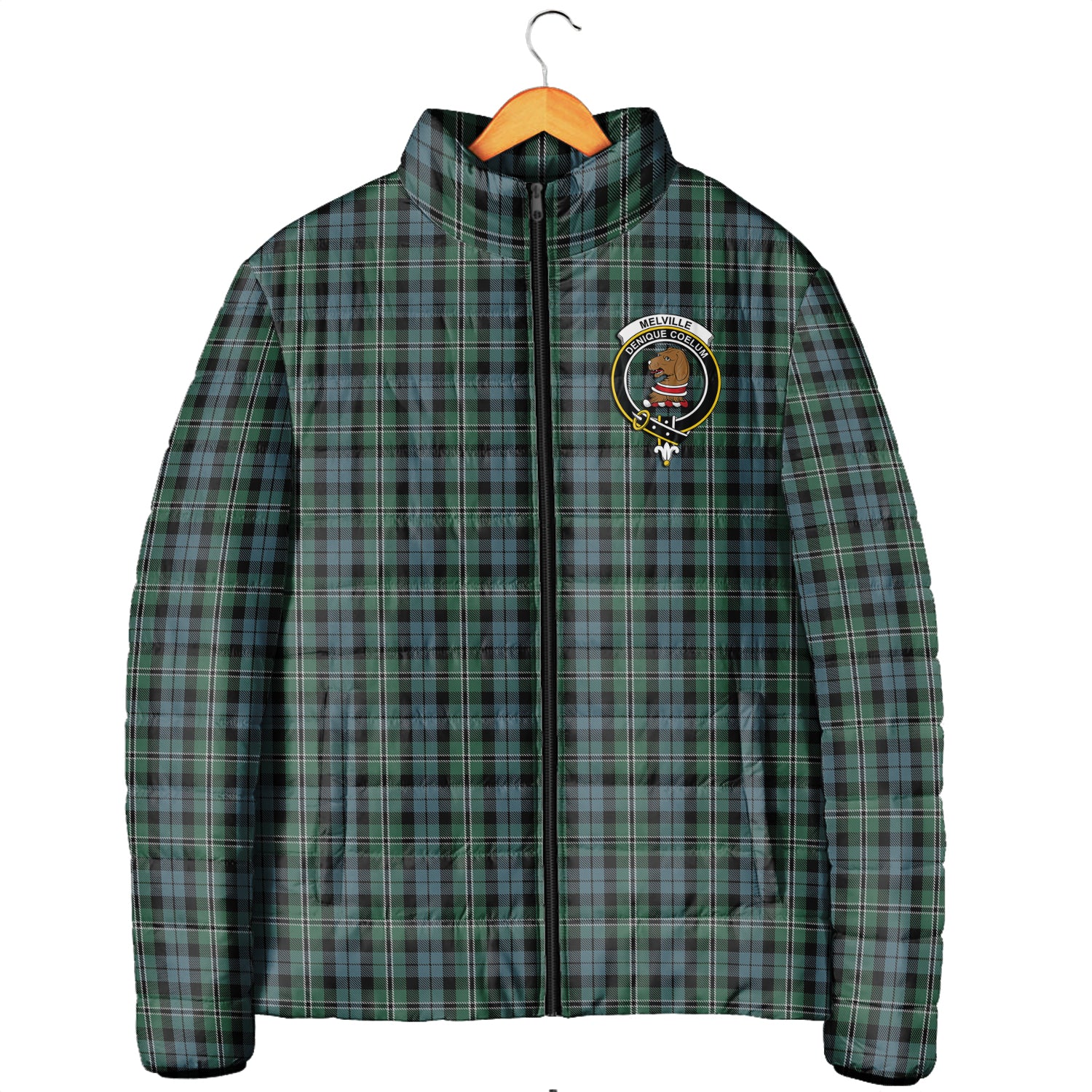 Melville Tartan Padded Jacket with Family Crest Men's Padded Jacket - Tartan Vibes Clothing