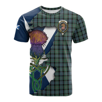 Melville Tartan Family Crest Cotton T-shirt Scottish Thistle Celtic Inspired