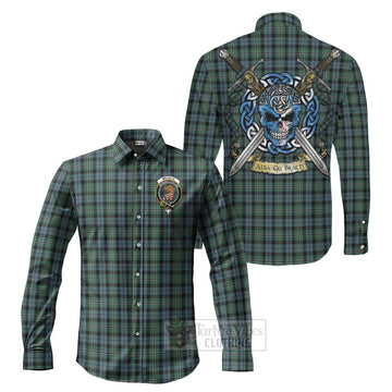Melville Tartan Long Sleeve Button Shirt with Family Crest Celtic Skull Style Men's Shirt S - Tartan Vibes Clothing