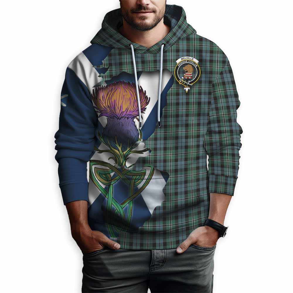 Melville Tartan Family Crest Hoodie Scottish Thistle Celtic Inspired Pullover Hoodie - Tartan Vibes Clothing