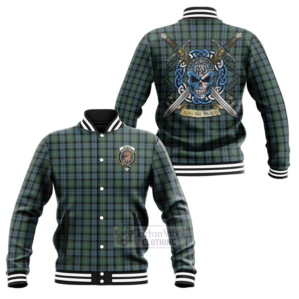 Melville Tartan Baseball Jacket with Family Crest Celtic Skull Style Unisex - Tartan Vibes Clothing