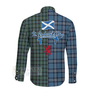 Melville Tartan Long Sleeve Button Shirt Happy St. Andrew's Day Half Tartan Style Men's Shirt - Tartan Vibes Clothing