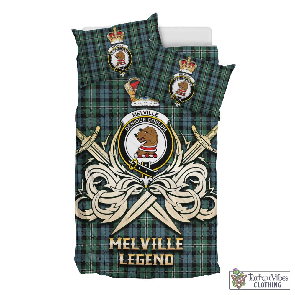 Tartan Vibes Clothing Melville Tartan Bedding Set with Clan Crest and the Golden Sword of Courageous Legacy