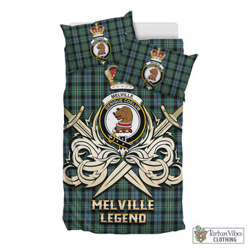 Tartan Vibes Clothing Melville Tartan Bedding Set with Clan Crest and the Golden Sword of Courageous Legacy
