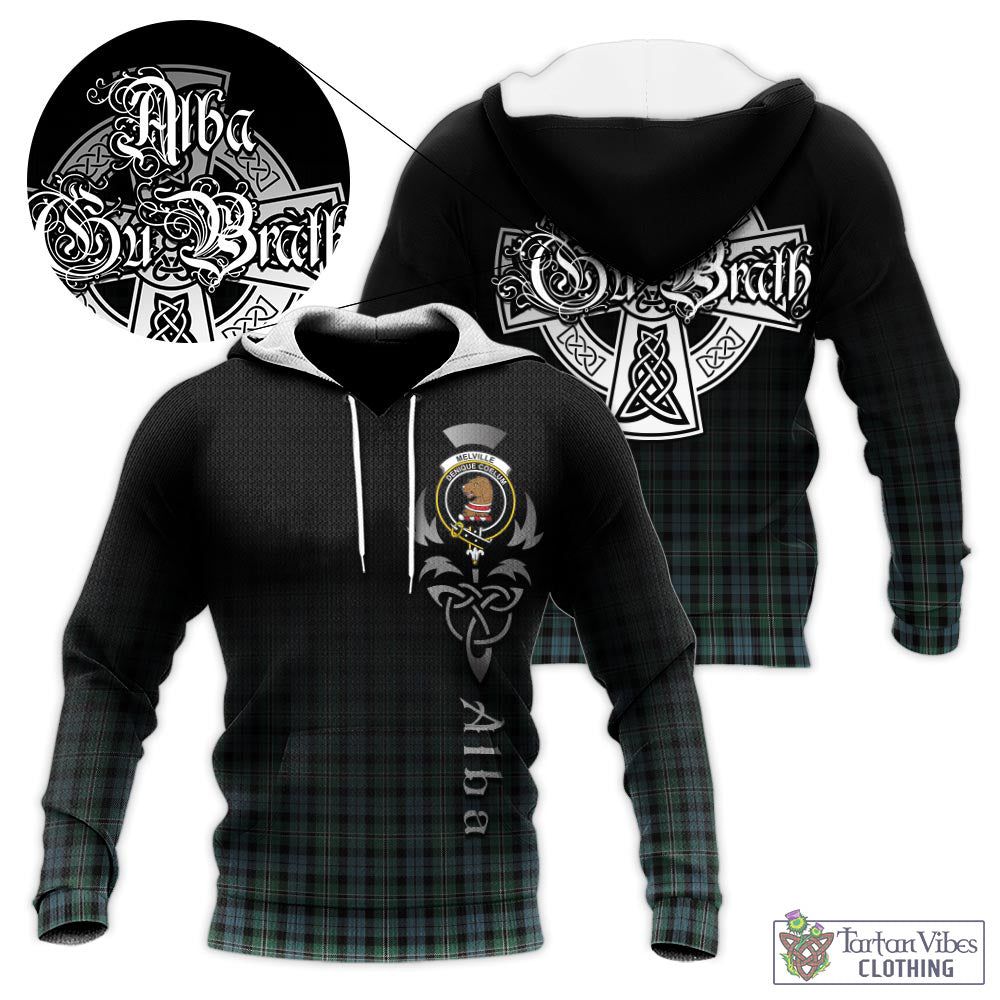 Tartan Vibes Clothing Melville Tartan Knitted Hoodie Featuring Alba Gu Brath Family Crest Celtic Inspired