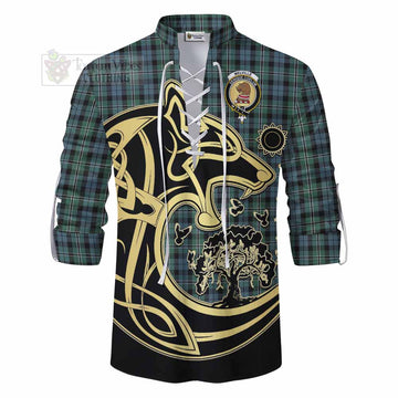Melville Tartan Ghillie Kilt Shirt with Family Crest Celtic Wolf Style - Tartan Vibes Clothing