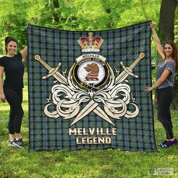 Melville Tartan Quilt with Clan Crest and the Golden Sword of Courageous Legacy