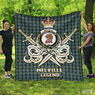 Melville Tartan Quilt with Clan Crest and the Golden Sword of Courageous Legacy - Tartan Vibes Clothing