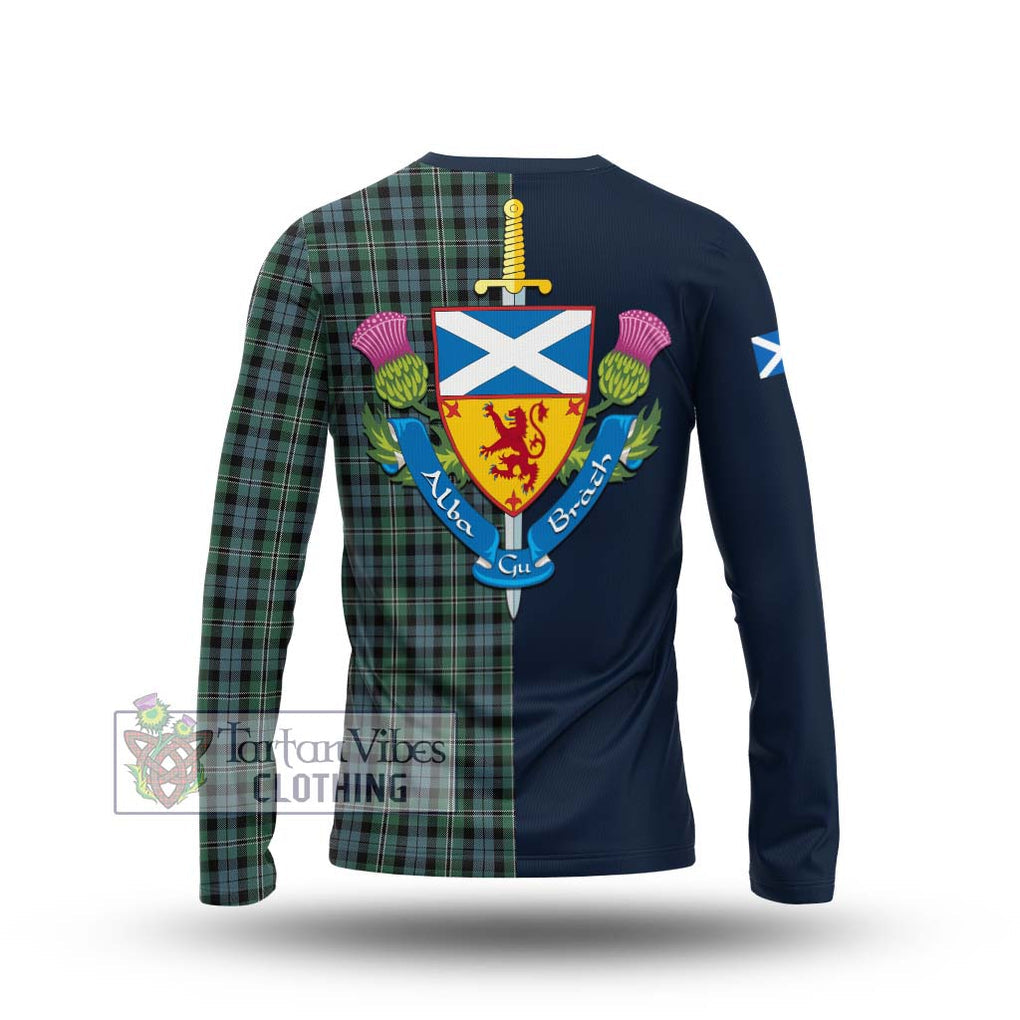 Melville Tartan Long Sleeve T-Shirt Alba with Scottish Lion Royal Arm Half Style - Tartan Vibes Clothing