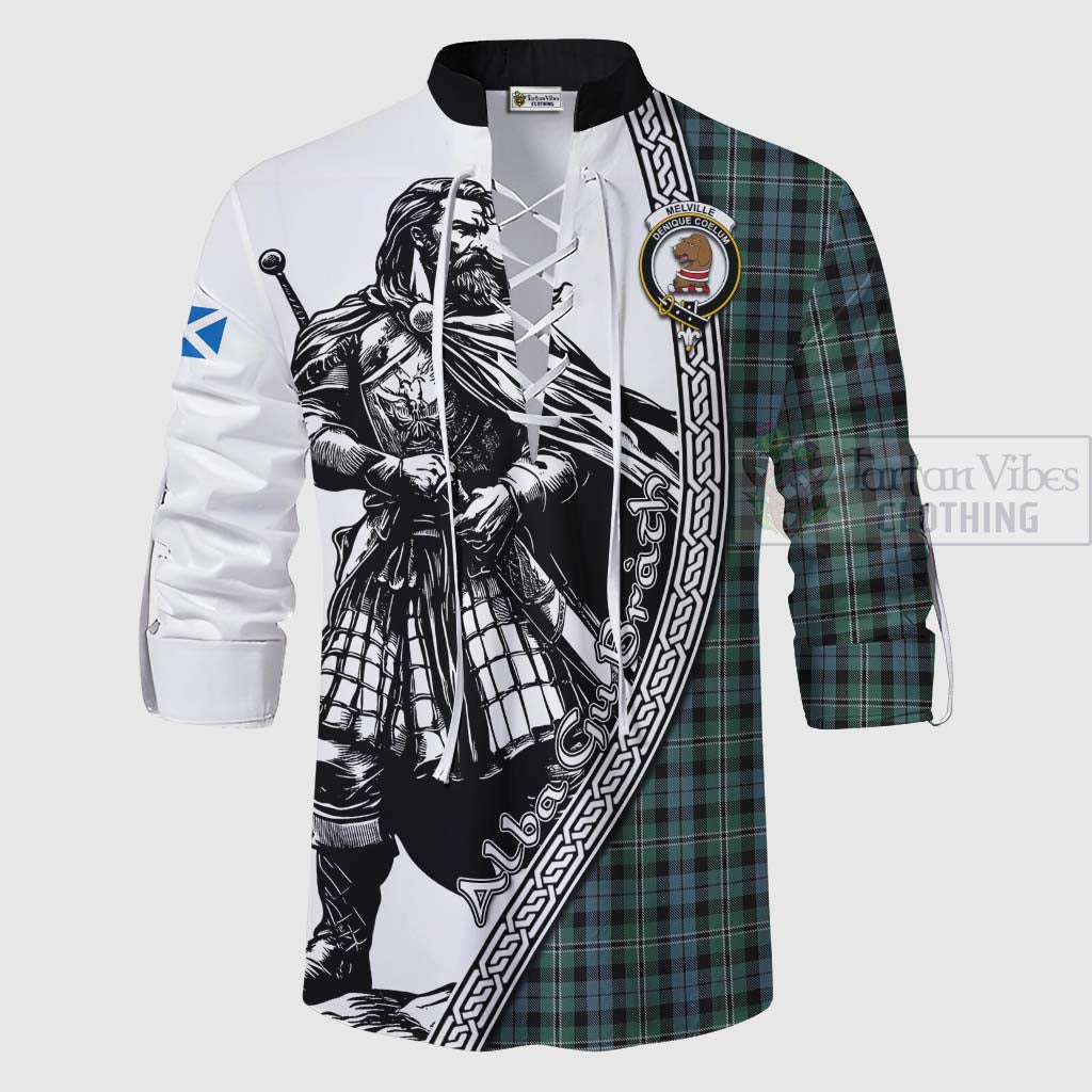 Melville Tartan Clan Crest Ghillie Kilt Shirt with Highlander Warrior Celtic Style - Tartan Vibes Clothing