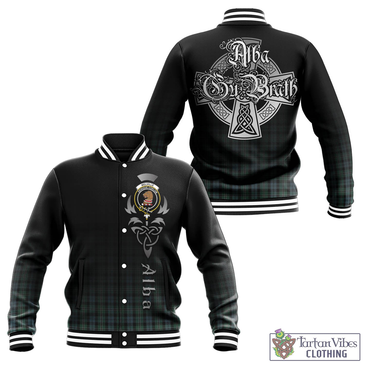 Melville Tartan Baseball Jacket Featuring Alba Gu Brath Family Crest Celtic Inspired - Tartan Vibes Clothing