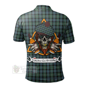 Melville Tartan Polo Shirt with Family Crest and Bearded Skull Holding Bottles of Whiskey - Tartan Vibes Clothing