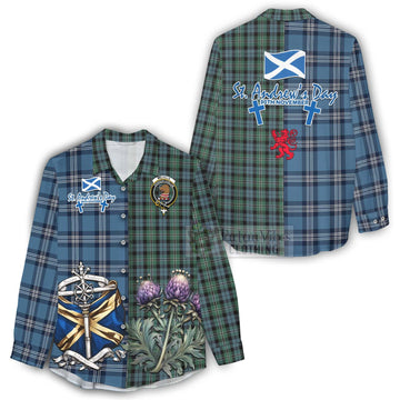 Melville Tartan Women's Casual Shirt Happy St. Andrew's Day Half Tartan Style - Tartan Vibes Clothing