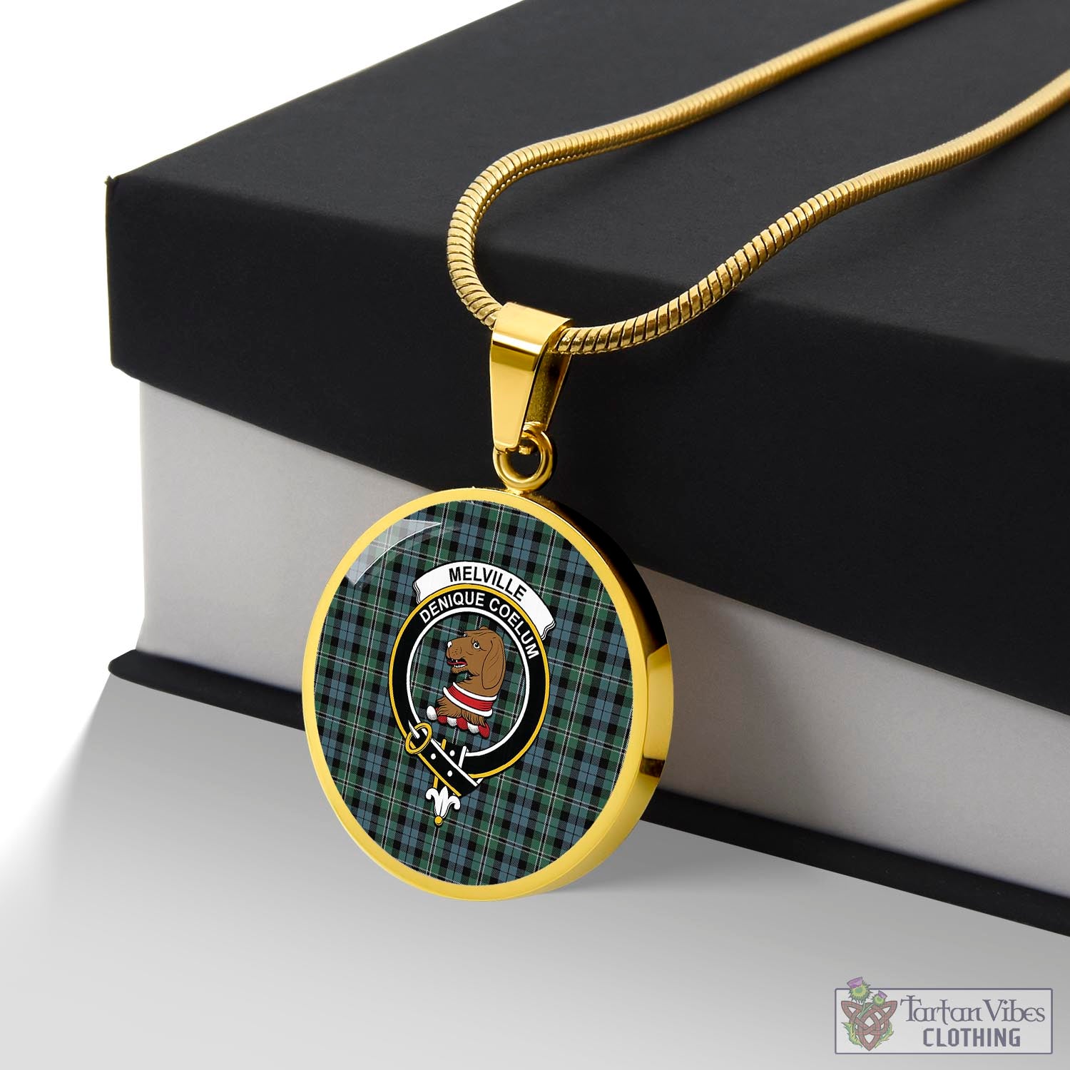 Melville Tartan Circle Necklace with Family Crest Luxury Necklace (Gold) No - Tartan Vibes Clothing