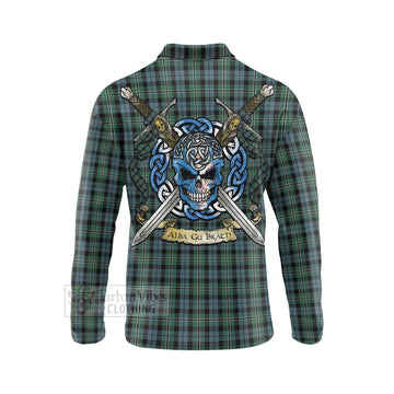 Melville Tartan Long Sleeve Polo Shirt with Family Crest Celtic Skull Style - Tartan Vibes Clothing