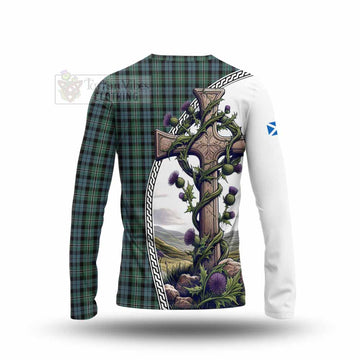 Tartan Vibes Clothing Melville Tartan Long Sleeve T-Shirt with Family Crest and St. Andrew's Cross Accented by Thistle Vines