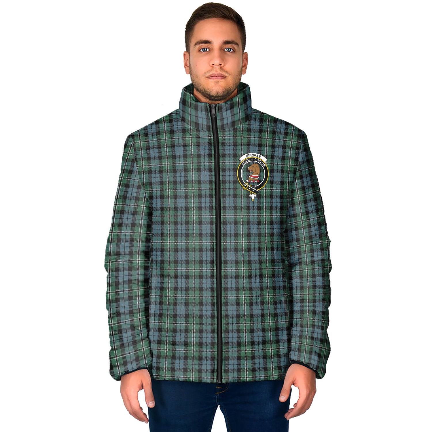 Melville Tartan Padded Jacket with Family Crest - Tartan Vibes Clothing