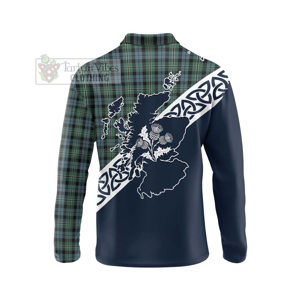 Melville Tartan Long Sleeve Polo Shirt Featuring Thistle and Scotland Map - Tartan Vibes Clothing