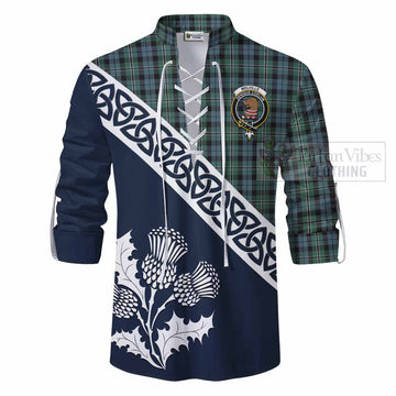 Melville Tartan Ghillie Kilt Shirt Featuring Thistle and Scotland Map - Tartan Vibes Clothing