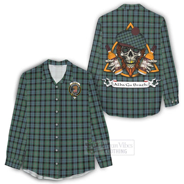 Melville Tartan Women's Casual Shirt with Family Crest and Bearded Skull Holding Bottles of Whiskey - Tartan Vibes Clothing