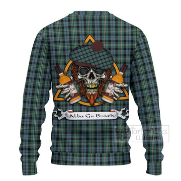 Melville Tartan Ugly Sweater with Family Crest and Bearded Skull Holding Bottles of Whiskey - Tartan Vibes Clothing