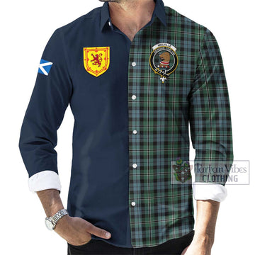 Melville Tartan Long Sleeve Button Shirt Alba with Scottish Lion Royal Arm Half Style Men's Shirt - Tartan Vibes Clothing