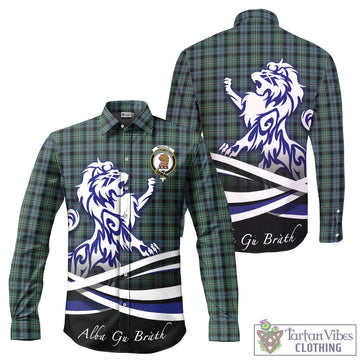Melville Tartan Long Sleeve Button Up Shirt with Alba Gu Brath Regal Lion Emblem - Tartan Vibes Clothing