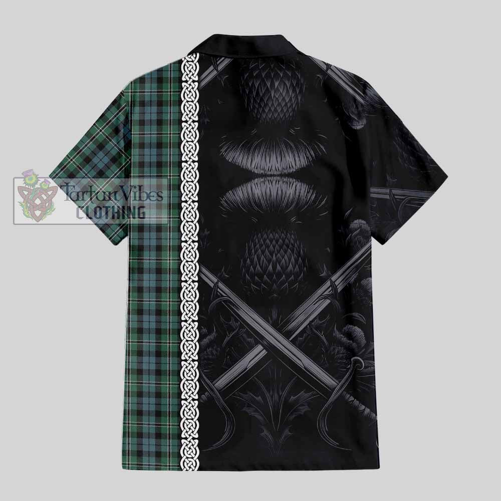 Melville Tartan Hawaiian Shirt with Family Crest Cross Sword Thistle Celtic Vibes - Tartan Vibes Clothing