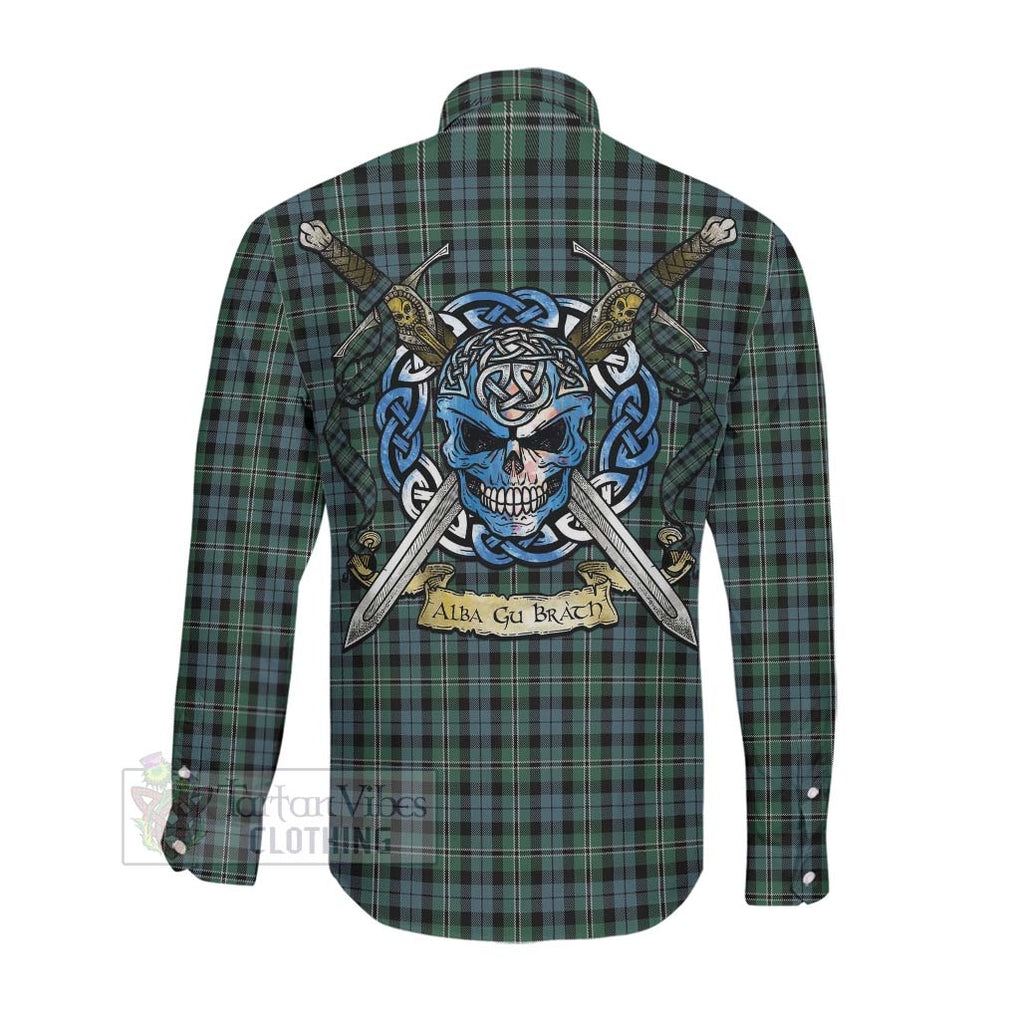Melville Tartan Long Sleeve Button Shirt with Family Crest Celtic Skull Style Men's Shirt - Tartan Vibes Clothing