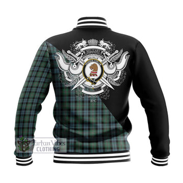 Melville Tartan Baseball Jacket with Family Crest and Military Logo Style - Tartan Vibes Clothing