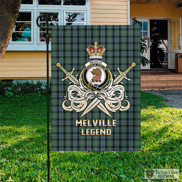 Melville Tartan Flag with Clan Crest and the Golden Sword of Courageous Legacy