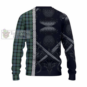 Melville Tartan Knitted Sweater with Family Crest Cross Sword Thistle Celtic Vibes - Tartan Vibes Clothing