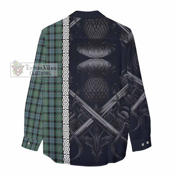 Melville Tartan Women's Casual Shirt with Family Crest Cross Sword Thistle Celtic Vibes - Tartan Vibes Clothing