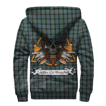 Melville Tartan Sherpa Hoodie with Family Crest and Bearded Skull Holding Bottles of Whiskey - Tartan Vibes Clothing