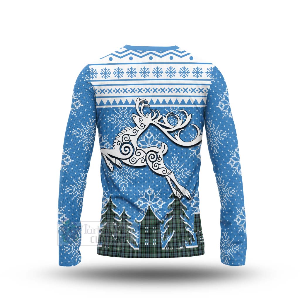 Melville Clan Christmas Long Sleeve T-Shirt Celtic Reindeer Style - Tartan Vibes Clothing