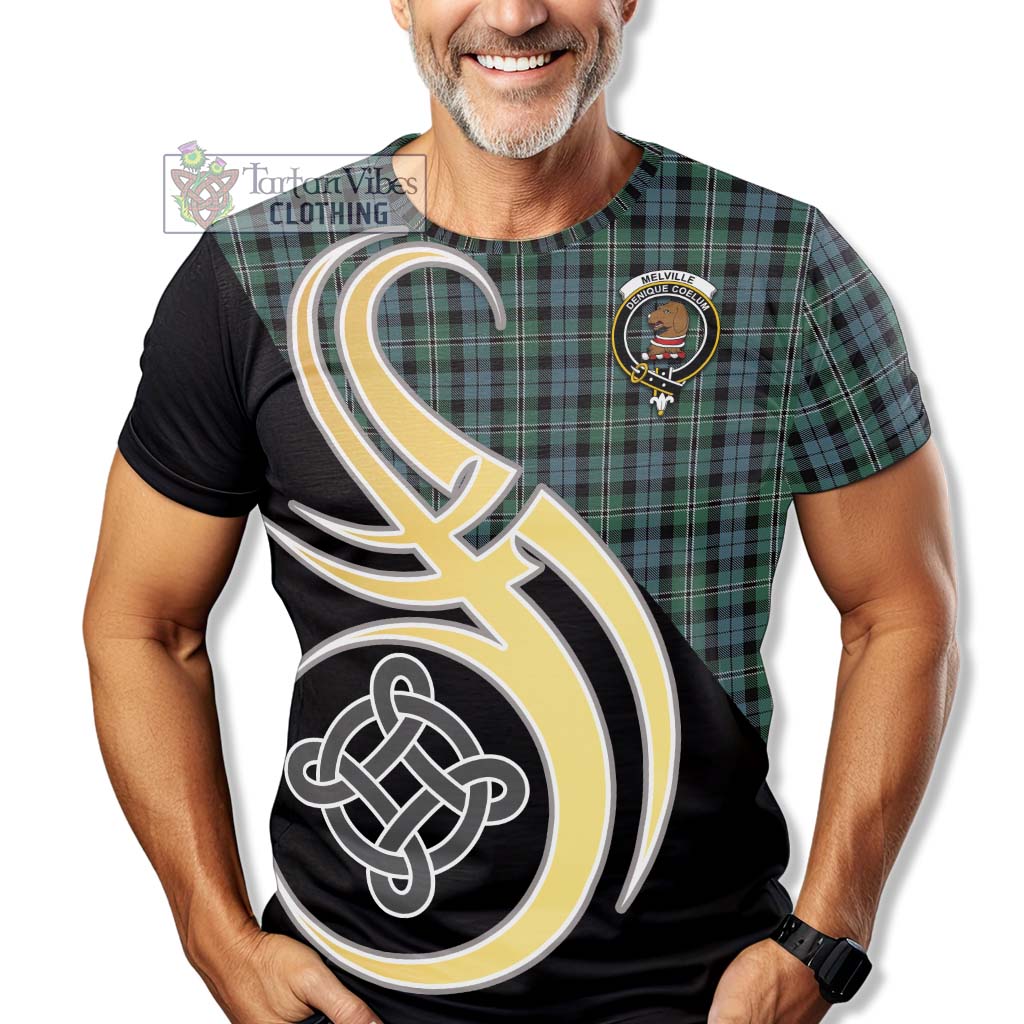 Melville Tartan T-Shirt with Family Crest and Celtic Symbol Style - Tartan Vibes Clothing